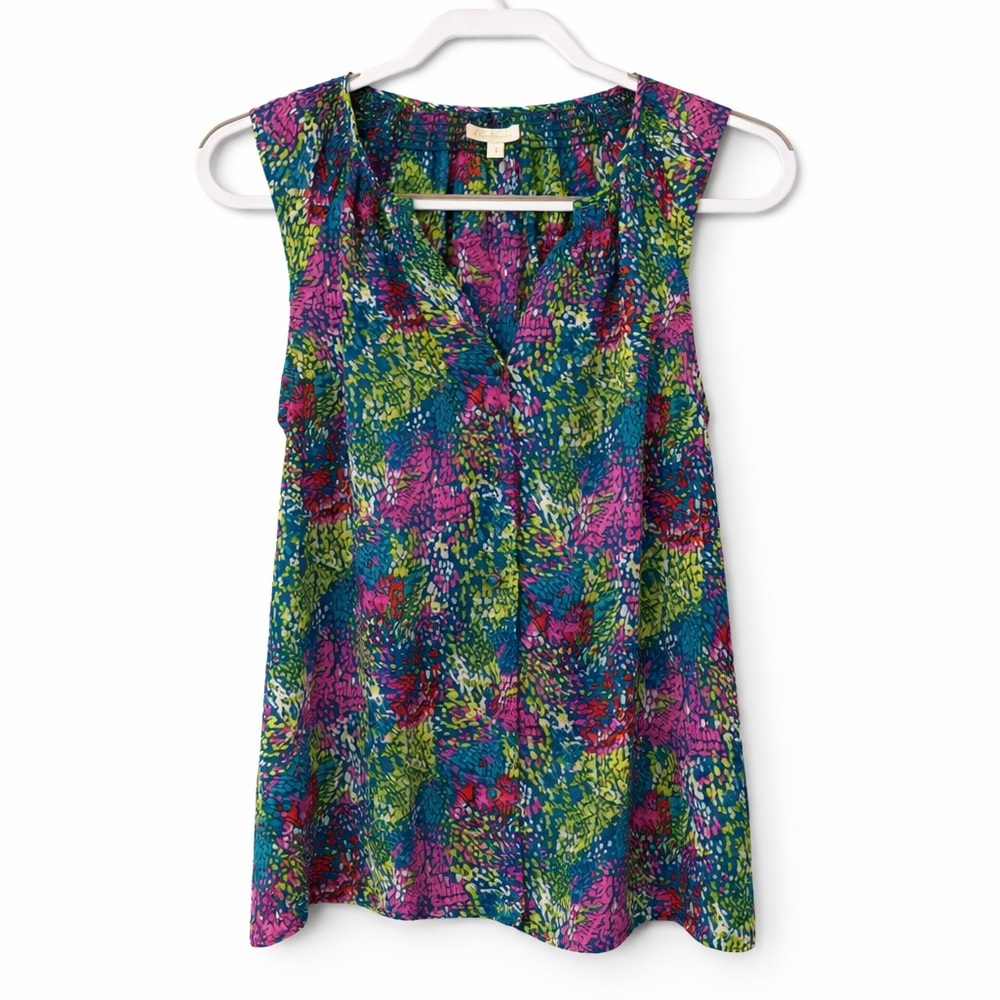 Shoshanna 100% Silk Teal Pink Abstract Print Sleeveless Blouse Size 2